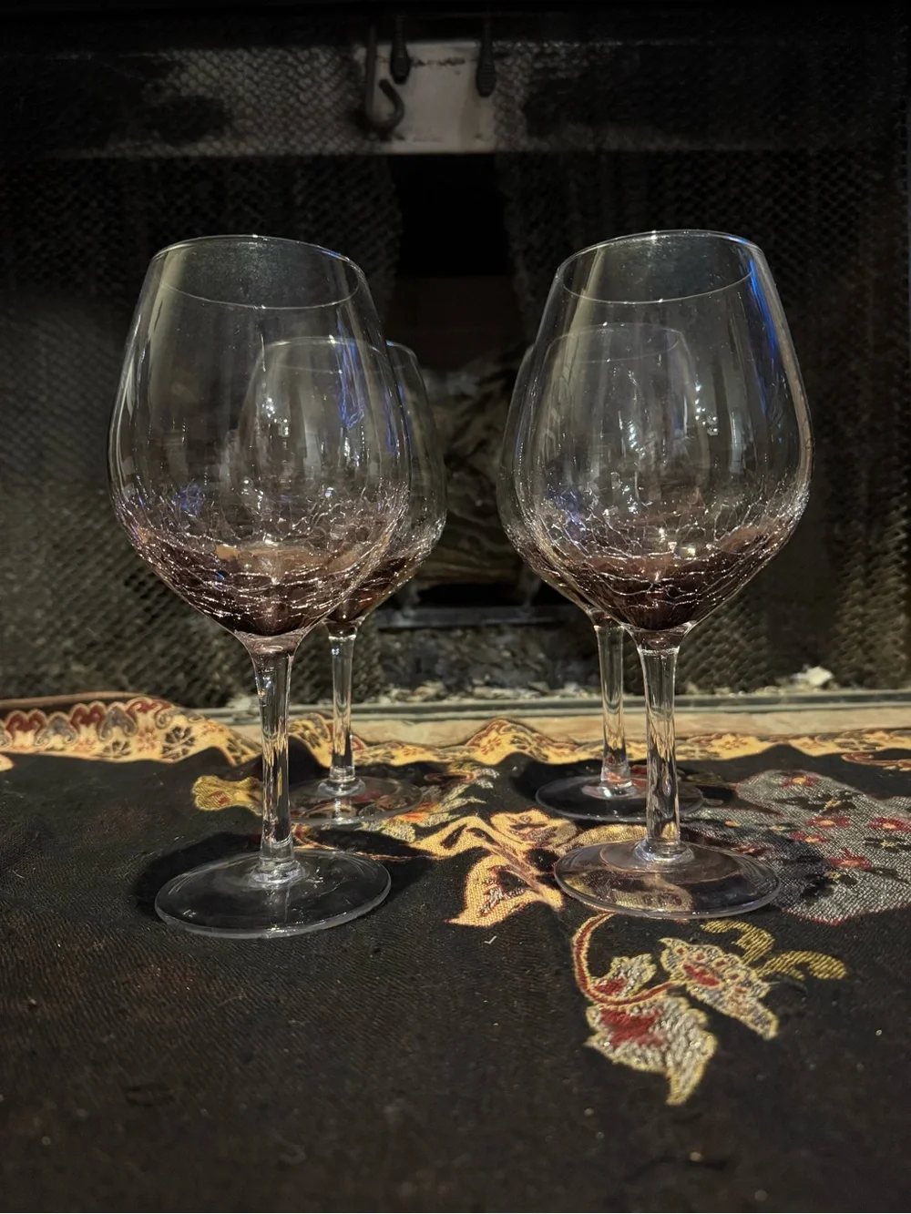 Pier 1 Amethyst Crackle Glass Wine Goblets Balloon Glasses Purple